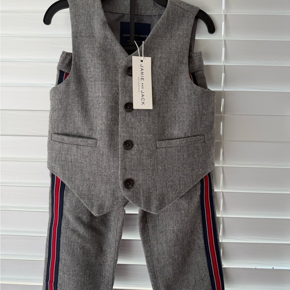Janie and Jack Gray Vest and Pants with Red and Blue Stripes - Picture 4 of 4